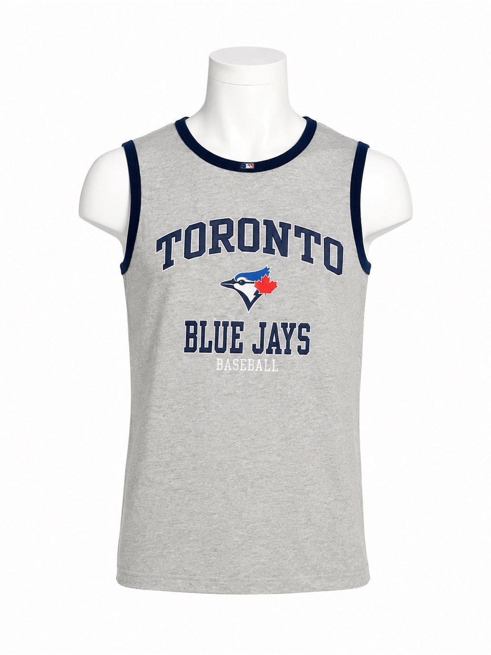 Official MLB Toronto Blue Jays Tank Top Grey Navy Blue Ringer Muscle Shirt Small